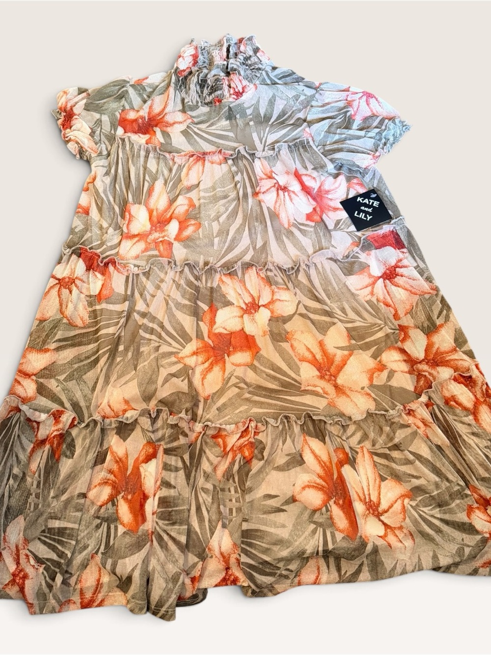 Kate and Lily Tropical Floral Ruffle Tiered Midi Dress Cottagecore Boho